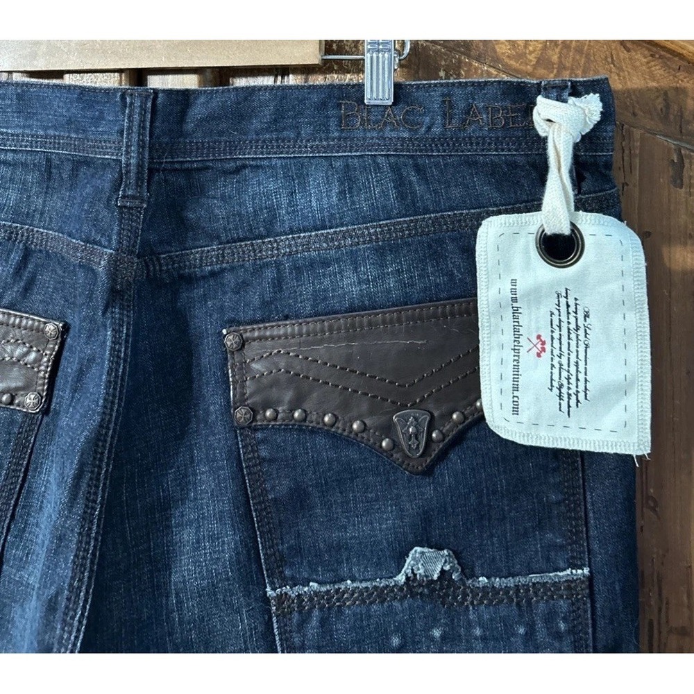 NWT Mens Blac Label jeans Faux Leather Flap Pockets‎ Straight Sz 44 44x35 New